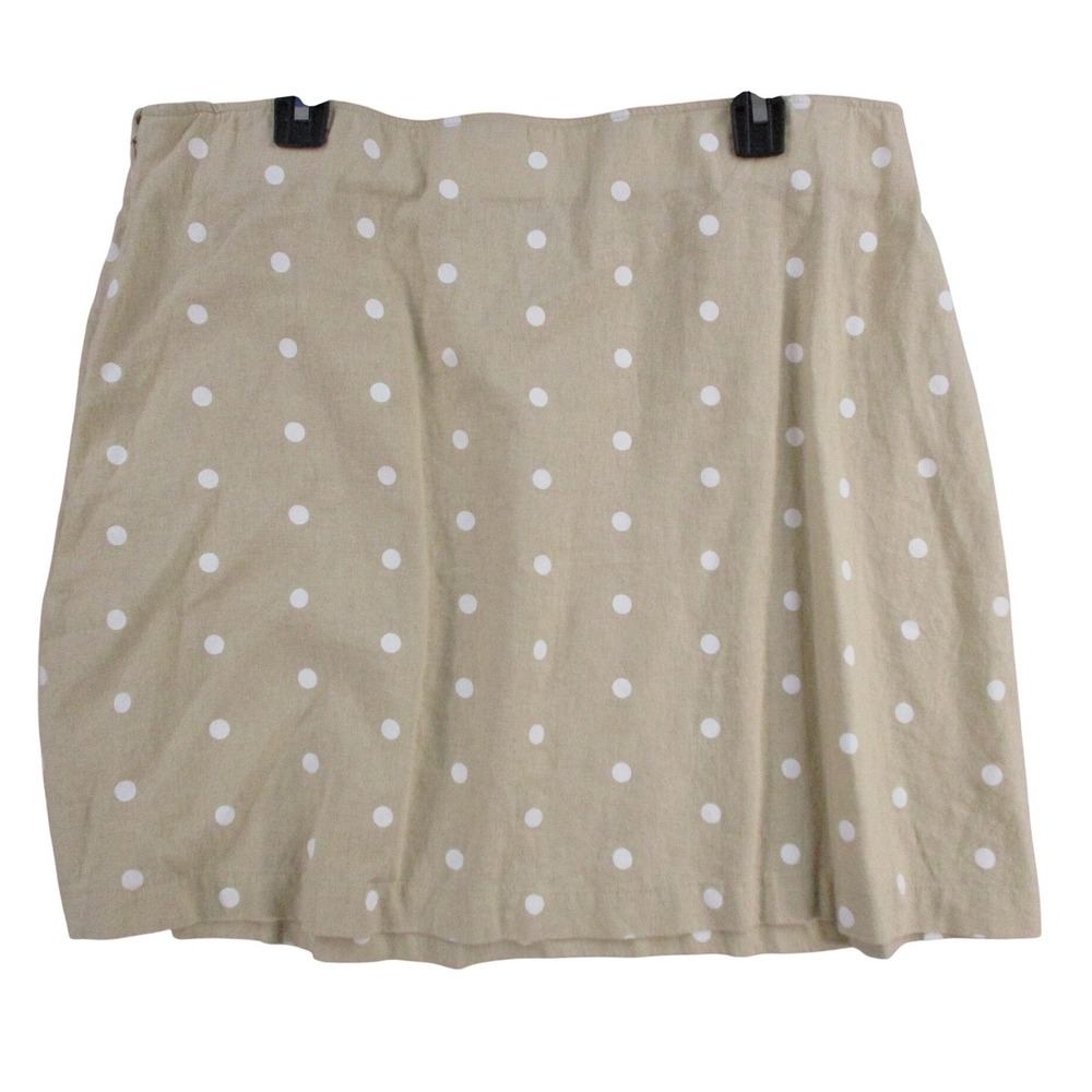 Old Navy Womens XL Tan Polka Dot Linen Blend Mini Skirt Khaki White A-Line